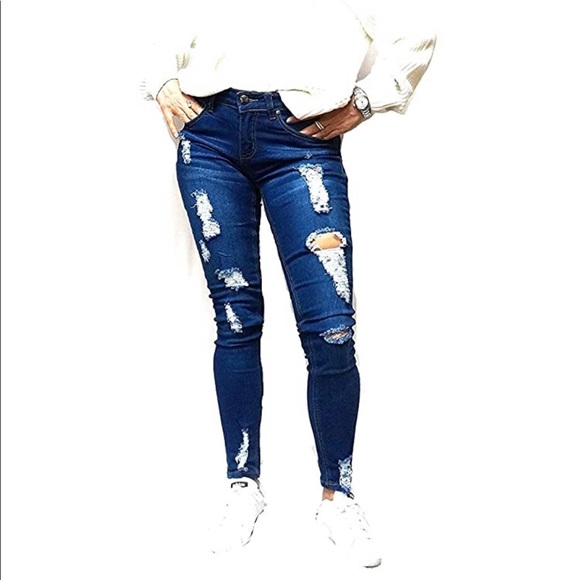 U.W.D Denim - Juniors Womens Blue Stretch Jeans Ripped Uv-624